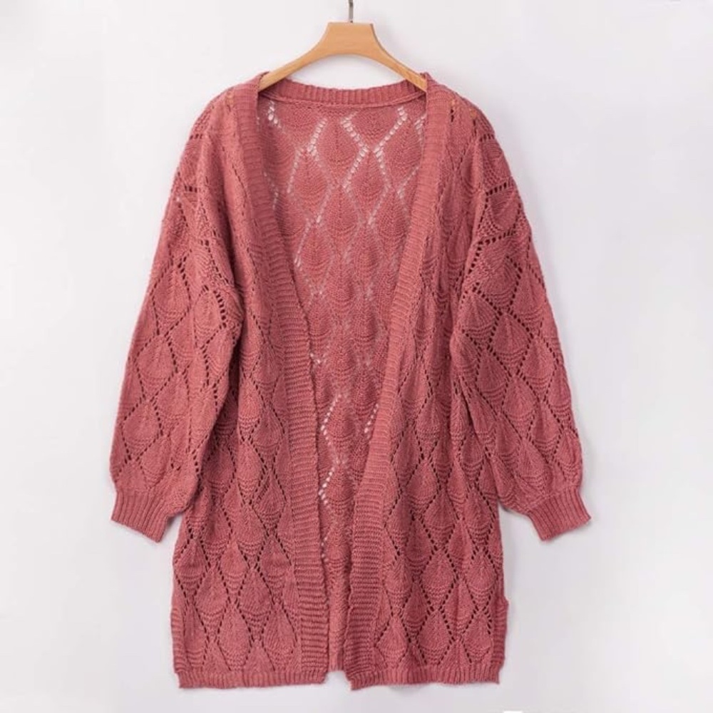 Dusty Rose Lantern Sleeve Knit Cardigan